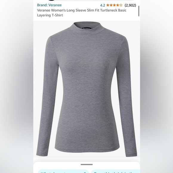 Women’s Like New Long Sleeve Slim Fit Turtleneck Basic Layering T-Shirt in Gray - Picture 1 of 6